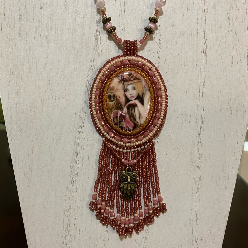 Hand beaded cabachon and bead necklace
